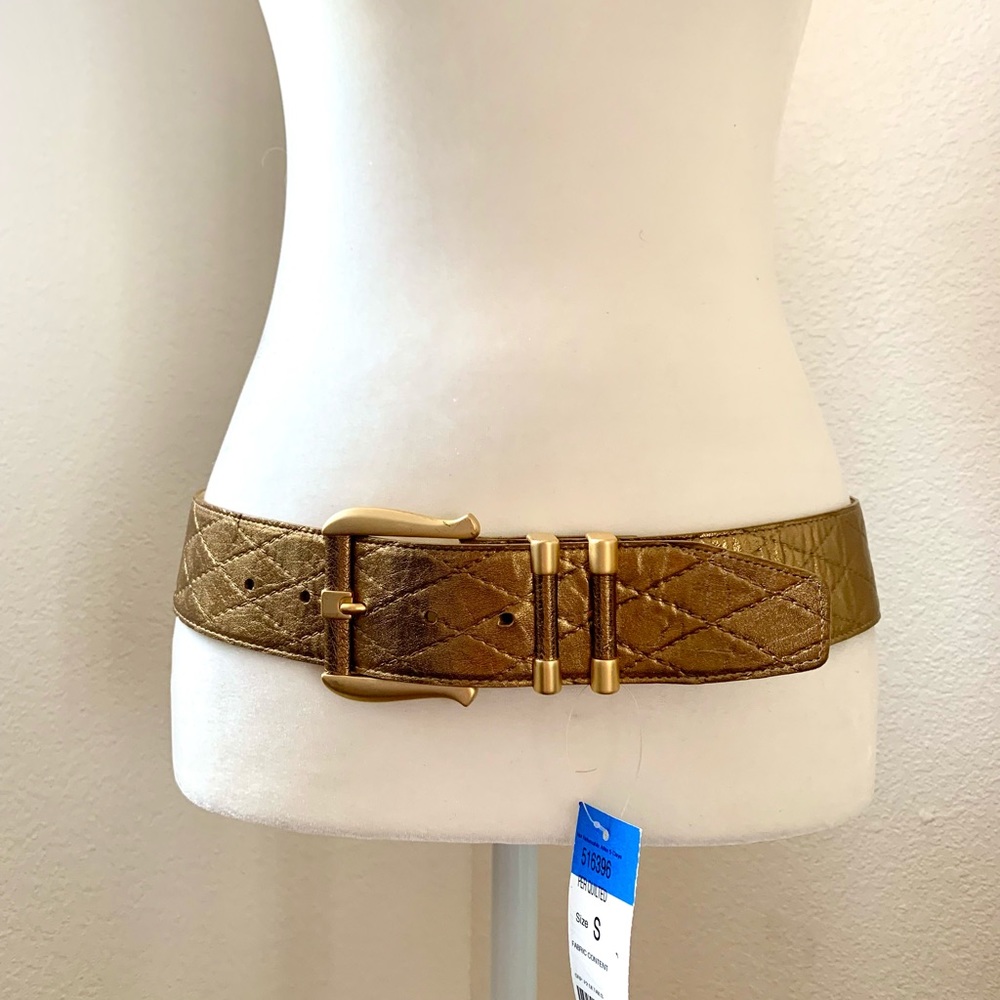 Gold/ Tan Per Se Leather Belt Small
